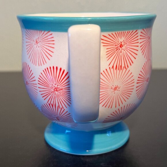 THE PIONEER WOMAN Turquoise Pedestal & Red Starburst Off-White Ceramic Cup Mug - Picture 4 of 11